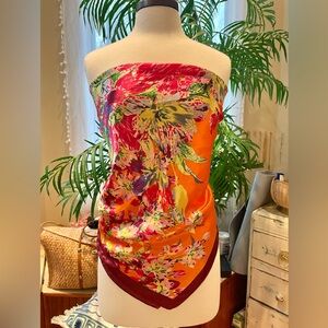 Zara Vibrant satiny Floral Scarf/cover up, can be worn as a top